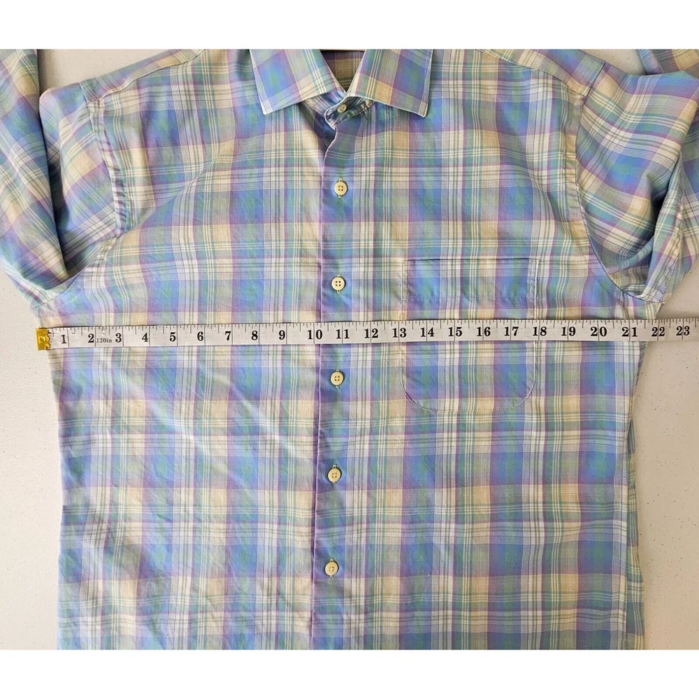 Peter Millar Crown Ease Medium Button Front Shirt Plaid Long Sleeve Blue Pastel - Picture 5 of 16